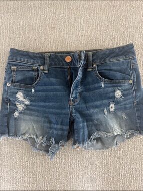 American Eagle Outfitters Distressed Dark Blue Denim Shorties